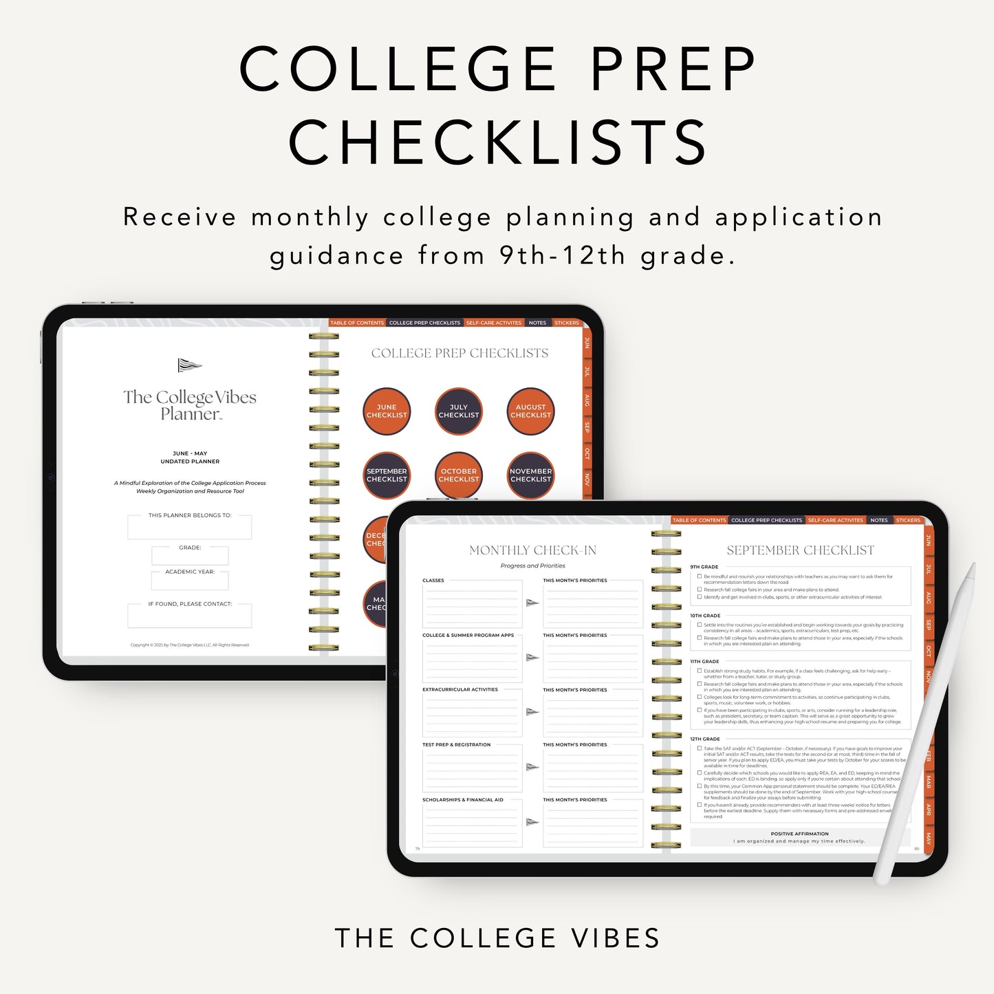 The College Vibes Digital Planner: June - May College Application & Planning Resource