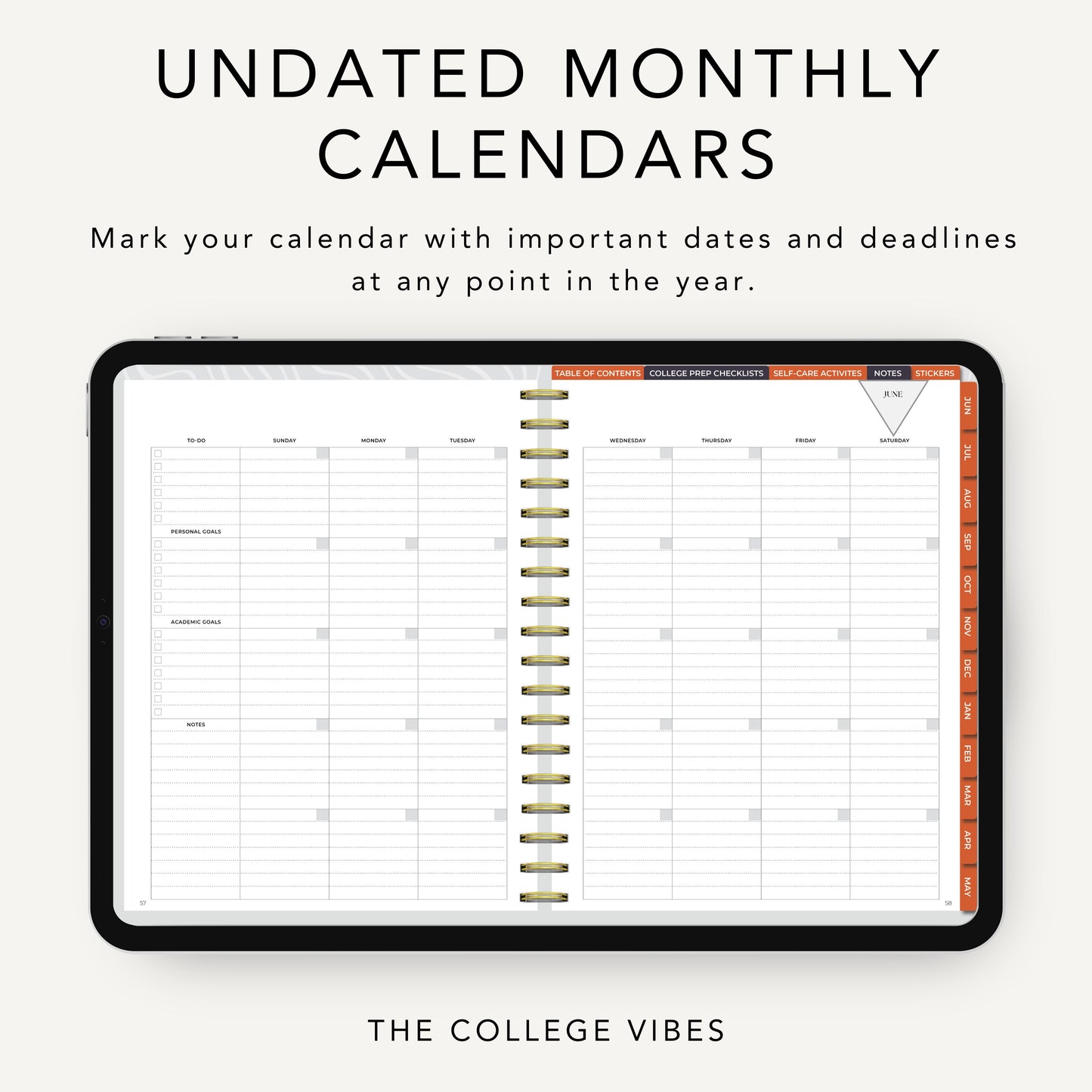 The College Vibes Digital Planner: June - May College Application & Planning Resource